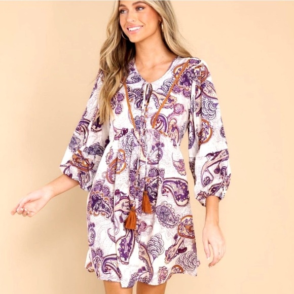 Band of the Free Purple Paisley Long Sleeve Mini Dress Size Small - Picture 1 of 12